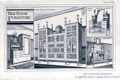 Bedroom Furniture from the Art Furniture Warehouse, Plate 13, Godwin Edward William, 1876, Manufacturer Watt W by Edward William Godwin